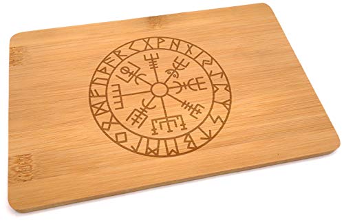 Samunshi® Holzbrett mit Gravur Vegvisir Vikinger Kompass Runen aus Bambus Brett Schneidebrett klein Brotzeitbrett Holz Schneidebretter Holzbrett Küc von Samunshi