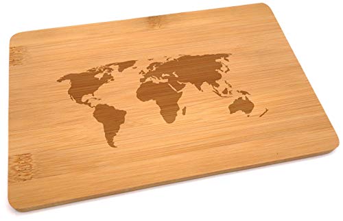 Samunshi® Holzbrett mit Gravur Weltkarte aus Bambus Brett Schneidebrett klein Brotzeitbrett Holz Schneidebretter Holzbrett Küche von Samunshi