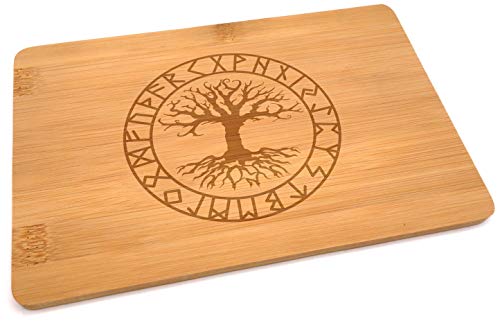 Samunshi® Holzbrett mit Gravur Yggdrasil Runen aus Bambus Brett Schneidebrett klein Brotzeitbrett Holz Schneidebretter Holzbrett Küche von Samunshi