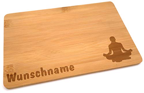 Samunshi® Holzbrett mit Gravur Yoga Lotussitz aus Bambus Brett Frühstücksbrettchen als Holz Schneidebretter Holzbrett Küche Vesperbrett von Samunshi