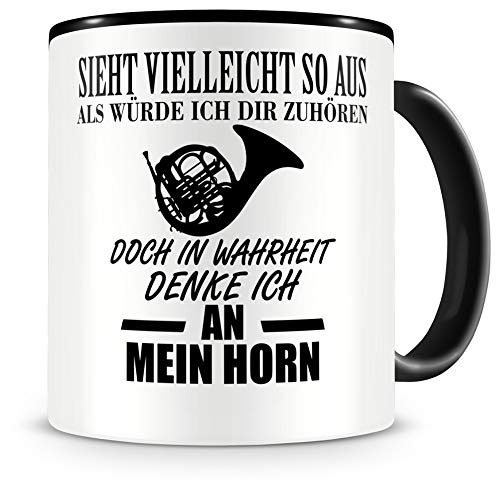 Samunshi® Horn Tasse mit Spruch Geschenk für Musiker Tasse Horn Becher Kaffeebecher groß Lustige Tassen zum Geburtstag Teetasse schwarz 300ml von Samunshi