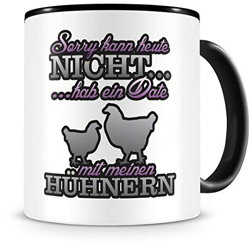 Samunshi® Hühner Tasse mit Spruch Date mit Hühnern Geschenk für Hühner Fans Kaffeetasse groß Lustige Tassen zum Geburtstag schwarz 300ml von Samunshi