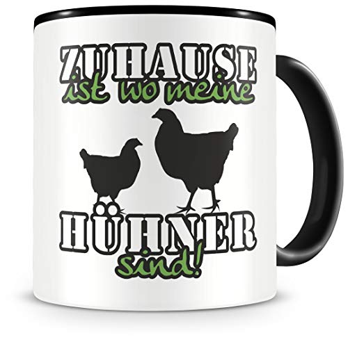 Samunshi® Hühner Tasse mit Spruch Zuhause ist Hühner Geschenk für Hühner Fans Kaffeetasse groß Lustige Tassen zum Geburtstag schwarz 300ml von Samunshi