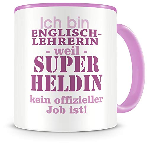 Samunshi® Ich bin Englischlehrerin Tasse Beruf Geschenk Kaffeetasse Teetasse Kaffeepott Kaffeebecher Becher rosa von Samunshi