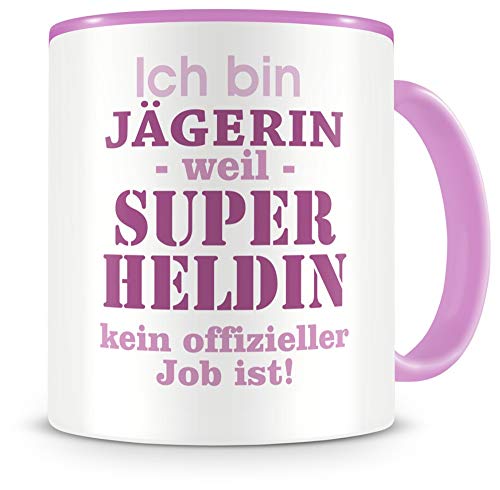 Samunshi® Ich bin Jägerin Tasse Beruf Geschenk Kaffeetasse Teetasse Kaffeepott Kaffeebecher Becher rosa von Samunshi