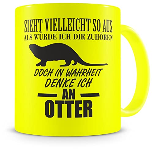 Samunshi® Ich denke an Otter Tasse Kaffeetasse Teetasse Kaffeepott Kaffeebecher Becher H:95mm/D:82mm neon gelb von Samunshi