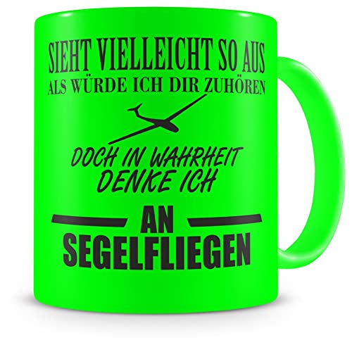 Samunshi® Ich denke an Segelfliegen Tasse Kaffeetasse Teetasse Kaffeepott Kaffeebecher Becher H:95mm/D:82mm neon grün von Samunshi