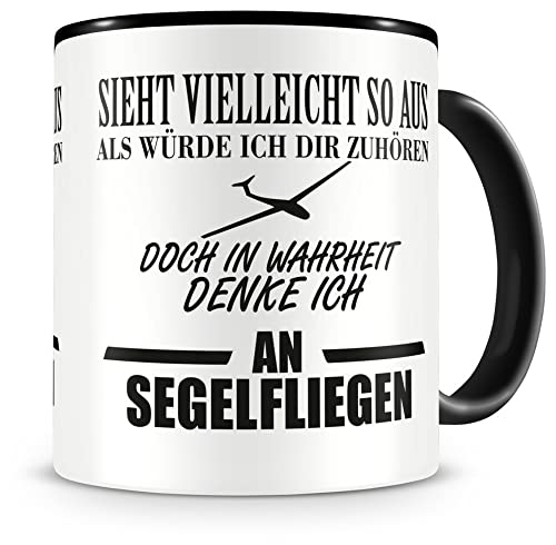 Samunshi® Ich denke an Segelfliegen Tasse Kaffeetasse Teetasse Kaffeepott Kaffeebecher Becher H:95mm/D:82mm schwarz von Samunshi