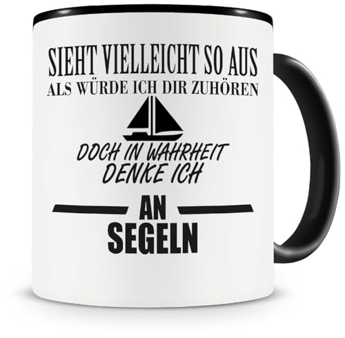 Samunshi® Ich denke an Segeln Tasse Kaffeetasse Teetasse Kaffeepott Kaffeebecher Becher H:95mm/D:82mm schwarz von Samunshi