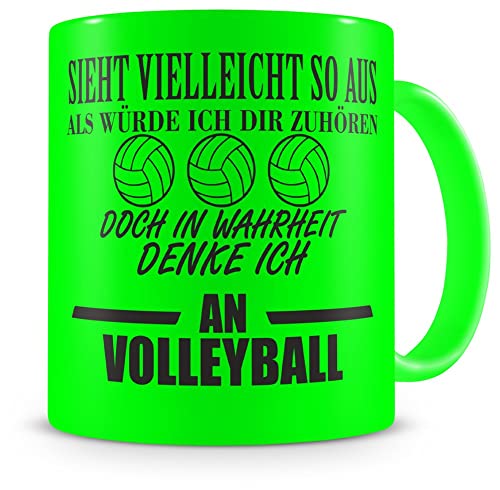 Samunshi® Ich denke an Volleyball Tasse Kaffeetasse Teetasse Kaffeepott Kaffeebecher Becher H:95mm/D:82mm neon grün von Samunshi