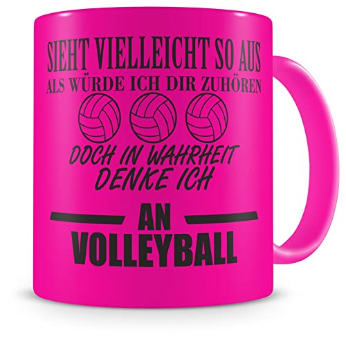 Samunshi® Ich denke an Volleyball Tasse Kaffeetasse Teetasse Kaffeepott Kaffeebecher Becher H:95mm/D:82mm neon pink von Samunshi