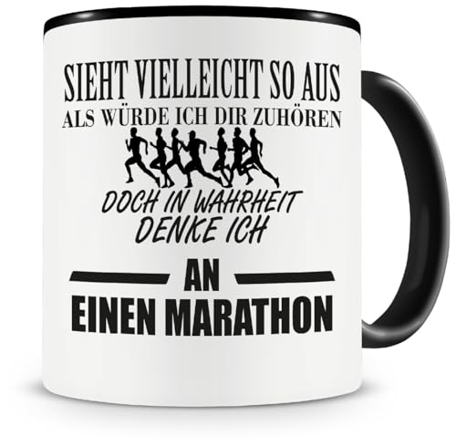 Samunshi® Ich denke an einen Marathon Tasse Kaffeetasse Teetasse Kaffeepott Kaffeebecher Becher H:95mm/D:82mm schwarz von Samunshi