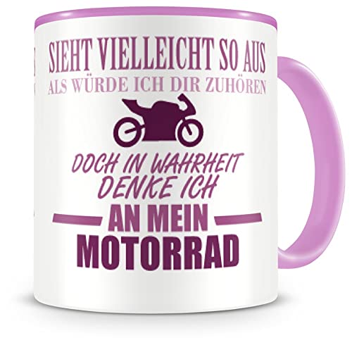 Samunshi® Ich denke an mein Motorrad Rennmotorrad Tasse Kaffeetasse Teetasse Kaffeepott Kaffeebecher Becher Rennmotorrad 300ml rosa/rosa von Samunshi