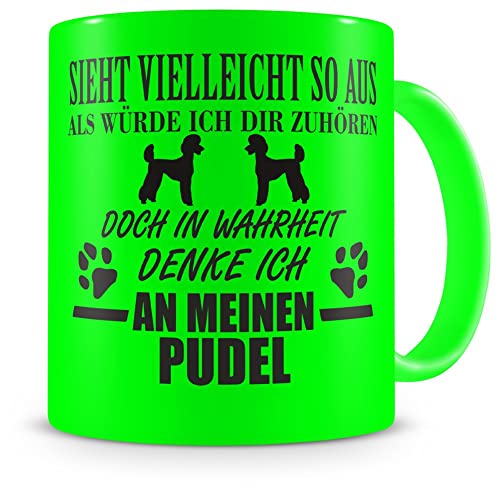 Samunshi® Ich denke an meinen Pudel Tasse Kaffeetasse Teetasse Kaffeepott Kaffeebecher Becher H:95mm/D:82mm neon grün von Samunshi