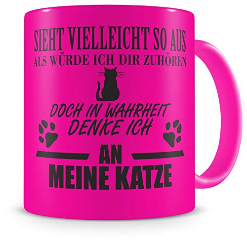 Samunshi® Katze Tasse mit Spruch Geschenk für Mann Frau Oma oder Opa Kaffeetasse groß Lustige Tassen zum Geburtstag neon pink 300ml von Samunshi