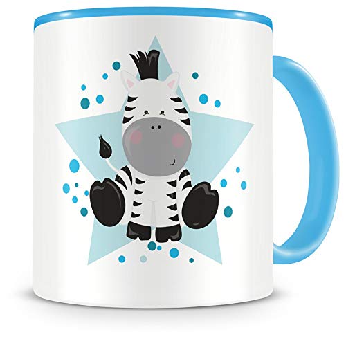 Samunshi® Kinder-Tasse mit einem Zebra als Motiv Bild Kaffeetasse Teetasse Becher Kakaotasse blau von Samunshi
