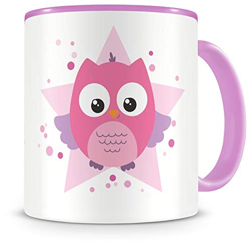 Samunshi® Kinder-Tasse mit einer Rosa Eule als Motiv Bild Kaffeetasse Teetasse Becher Kakaotasse rosa von Samunshi