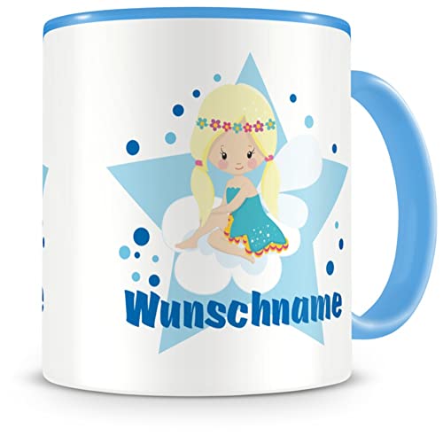 Samunshi® Kindertasse mit Namen Schmetterlings Prinzessin Tasse Personalisierte Tasse mit Namen Kinder Kinderbecher mit Namen Kindergarten blau 300ml von Samunshi