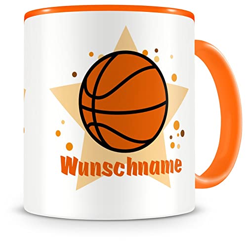 Samunshi® Kindertasse mit Namen Tasse Basketball Personalisierte Tasse mit Namen Kinder Kinderbecher mit Namen Kindergarten orange 300ml von Samunshi