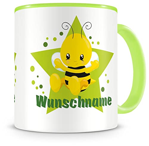 Samunshi® Kindertasse mit Namen Tasse Biene Personalisierte Tasse mit Namen Kinder Kinderbecher mit Namen Kindergarten grün 300ml von Samunshi