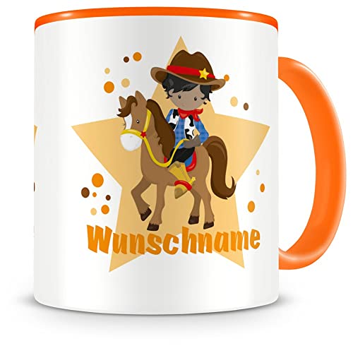 Samunshi® Kindertasse mit Namen Tasse Cowboy Personalisierte Tasse mit Namen Kinder Kinderbecher mit Namen Kindergarten orange 300ml von Samunshi