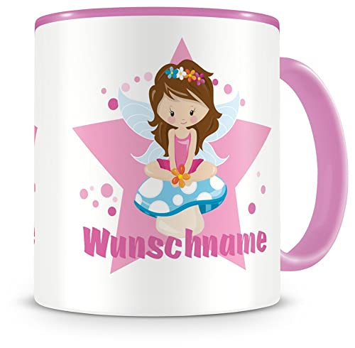 Samunshi® Kindertasse mit Namen Tasse Fee auf Pilz Personalisierte Tasse mit Namen Kinder Kinderbecher mit Namen Kindergarten rosa 300ml von Samunshi