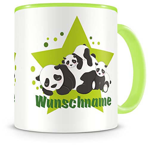 Samunshi® Kindertasse mit Namen Tasse Kuschelnde Panda Bären Personalisierte Tasse mit Namen Kinder Kinderbecher mit Namen Kindergarten grün 300ml von Samunshi
