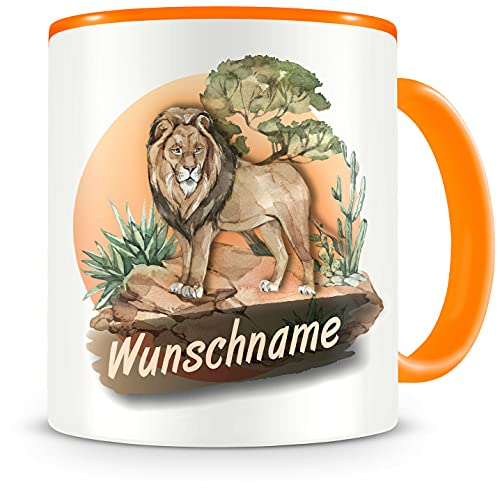 Samunshi® Kindertasse mit Namen Tasse Löwe Personalisierte Tasse mit Namen Kinder Kinderbecher mit Namen Kindergarten orange 300ml von Samunshi