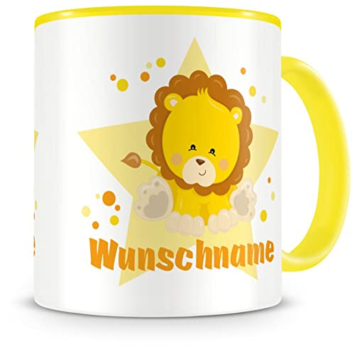 Samunshi® Kindertasse mit Namen Tasse Löwen Personalisierte Tasse mit Namen Kinder Kinderbecher mit Namen Kindergarten gelb 300ml von Samunshi