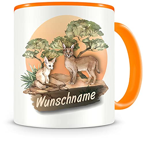 Samunshi® Kindertasse mit Namen Tasse Luchs Personalisierte Tasse mit Namen Kinder Kinderbecher mit Namen Kindergarten orange 300ml von Samunshi