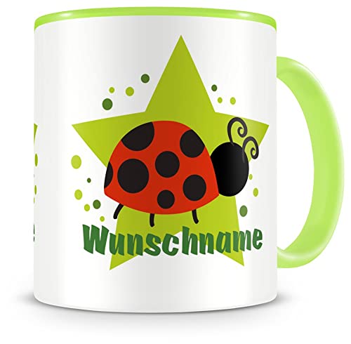 Samunshi® Kindertasse mit Namen Tasse Lustiger Marienkäfer Personalisierte Tasse mit Namen Kinder Kinderbecher mit Namen Kindergarten grün 300ml von Samunshi