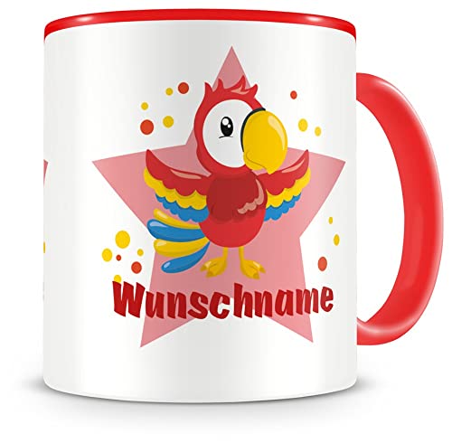 Samunshi® Kindertasse mit Namen Tasse Lustiger Papagei Personalisierte Tasse mit Namen Kinder Kinderbecher mit Namen Kindergarten rot 300ml von Samunshi