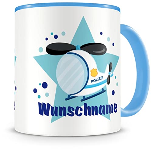 Samunshi® Kindertasse mit Namen Tasse Polizei Hubschrauber Personalisierte Tasse mit Namen Kinder Kinderbecher mit Namen Kindergarten blau 300ml von Samunshi