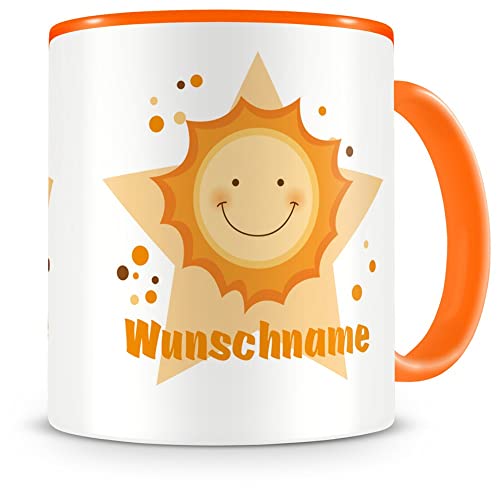 Samunshi® Kindertasse mit Namen Tasse Sonne Personalisierte Tasse mit Namen Kinder Kinderbecher mit Namen Kindergarten orange 300ml von Samunshi