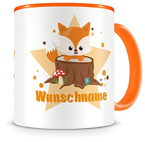 Samunshi® Kindertasse mit Namen Tasse Süßer Fuchs Personalisierte Tasse mit Namen Kinder Kinderbecher mit Namen Kindergarten orange 300ml von Samunshi