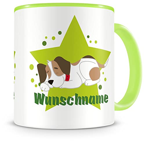 Samunshi® Kindertasse mit Namen Tasse Süßer Hund Personalisierte Tasse mit Namen Kinder Kinderbecher mit Namen Kindergarten grün 300ml von Samunshi