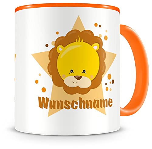 Samunshi® Kindertasse mit Namen Tasse Süßer Löwe Personalisierte Tasse mit Namen Kinder Kinderbecher mit Namen Kindergarten orange 300ml von Samunshi