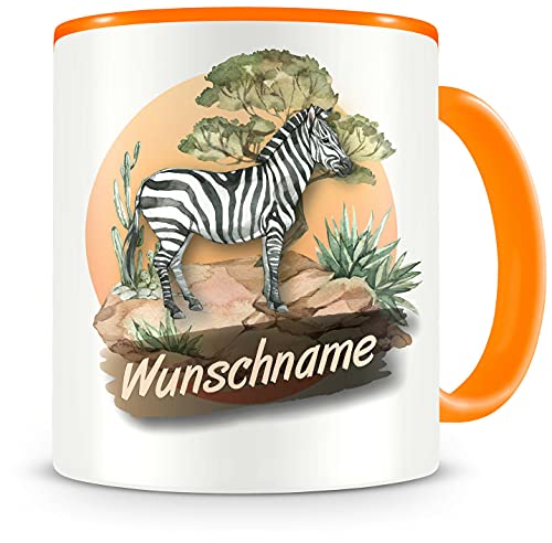 Samunshi® Kindertasse mit Namen Tasse Zebra Personalisierte Tasse mit Namen Kinder Kinderbecher mit Namen Kindergarten orange 300ml von Samunshi