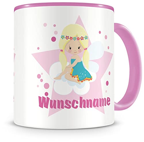Samunshi® Kindertasse mit Namen Tasse süße Fee Personalisierte Tasse mit Namen Kinder Kinderbecher mit Namen Kindergarten rosa 300ml von Samunshi