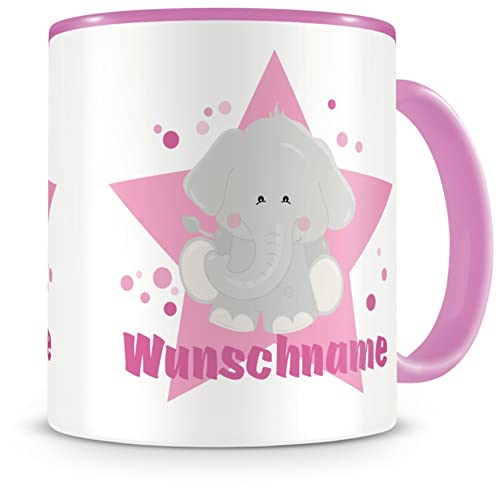 Samunshi® Kindertasse mit Namen Tasse süßer Elefant Personalisierte Tasse mit Namen Kinder Kinderbecher mit Namen Kindergarten rosa 300ml von Samunshi