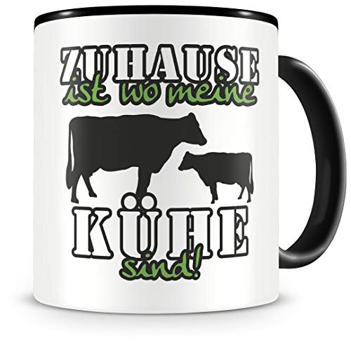 Samunshi® Kühe Tasse mit Spruch Zuhause ist Kühe Geschenk für Kühe Fans Kaffeetasse groß Lustige Tassen zum Geburtstag schwarz 300ml von Samunshi