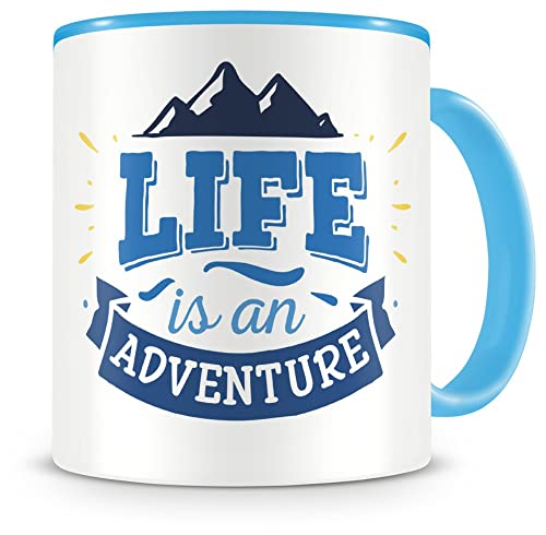 Samunshi® Life Is An Adventure Tasse Camping Geschenk Kaffeetasse Teetasse Kaffeepott Kaffeebecher Becher Life Is An Adventure 300ml hellblau/hellblau von Samunshi