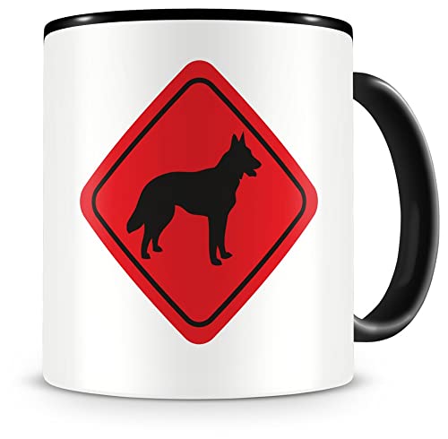 Samunshi® Malinois Warnschild Hunde Tasse Kaffeetasse Teetasse Kaffeepott Kaffeebecher Becher H:95mm/D:82mm schwarz von Samunshi