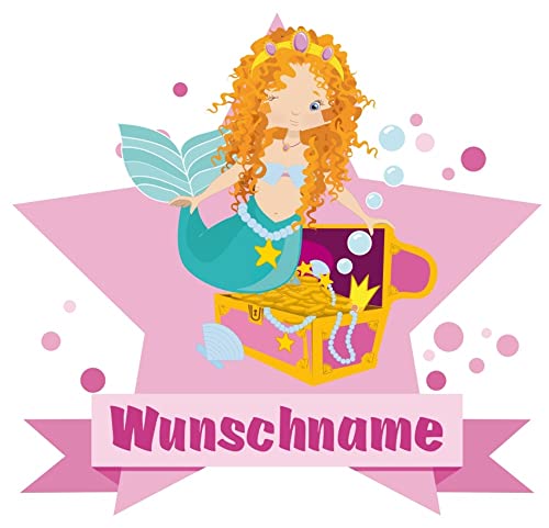 Samunshi® Meerjungfrau Wandtattoo Türschild mit Name personalisierbar Kinderzimmer Türaufkleber Baby Wandaufkleber - 25x22cm mehrfarbig von Samunshi
