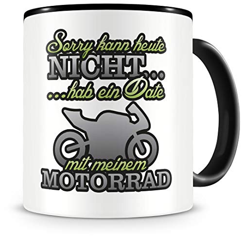 Samunshi® Motorrad Tasse mit Spruch Date mit Motorrad Geschenk für Motorrad Fans Kaffeetasse groß Lustige Tassen zum Geburtstag schwarz 300ml von Samunshi