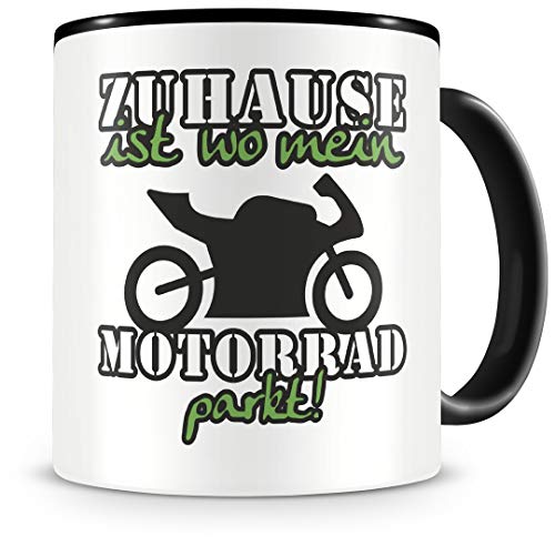 Samunshi® Motorrad Tasse mit Spruch Zuhause ist Motorrad Geschenk für Motorrad Fans Kaffeetasse groß Lustige Tassen zum Geburtstag schwarz 300ml von Samunshi