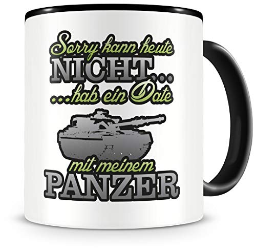 Samunshi® Panzer Tasse mit Spruch Date mit Panzer Geschenk für Panzer Fans Kaffeetasse groß Lustige Tassen zum Geburtstag schwarz 300ml von Samunshi