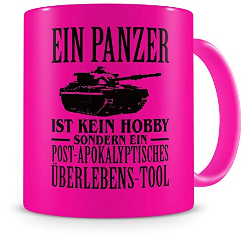 Samunshi® Panzer Tasse mit Spruch Hobby Geschenk für Mann Frau Oma oder Opa Kaffeetasse groß Lustige Tassen zum Geburtstag neon pink 300ml von Samunshi