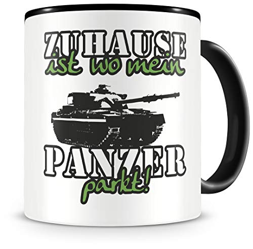 Samunshi® Panzer Tasse mit Spruch Zuhause ist Panzer Geschenk für Panzer Fans Kaffeetasse groß Lustige Tassen zum Geburtstag schwarz 300ml von Samunshi