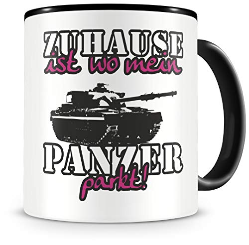 Samunshi® Panzer Tasse mit Spruch Zuhause ist Panzer Geschenk für Panzer Fans Kaffeetasse groß Lustige Tassen zum Geburtstag schwarz 300ml von Samunshi